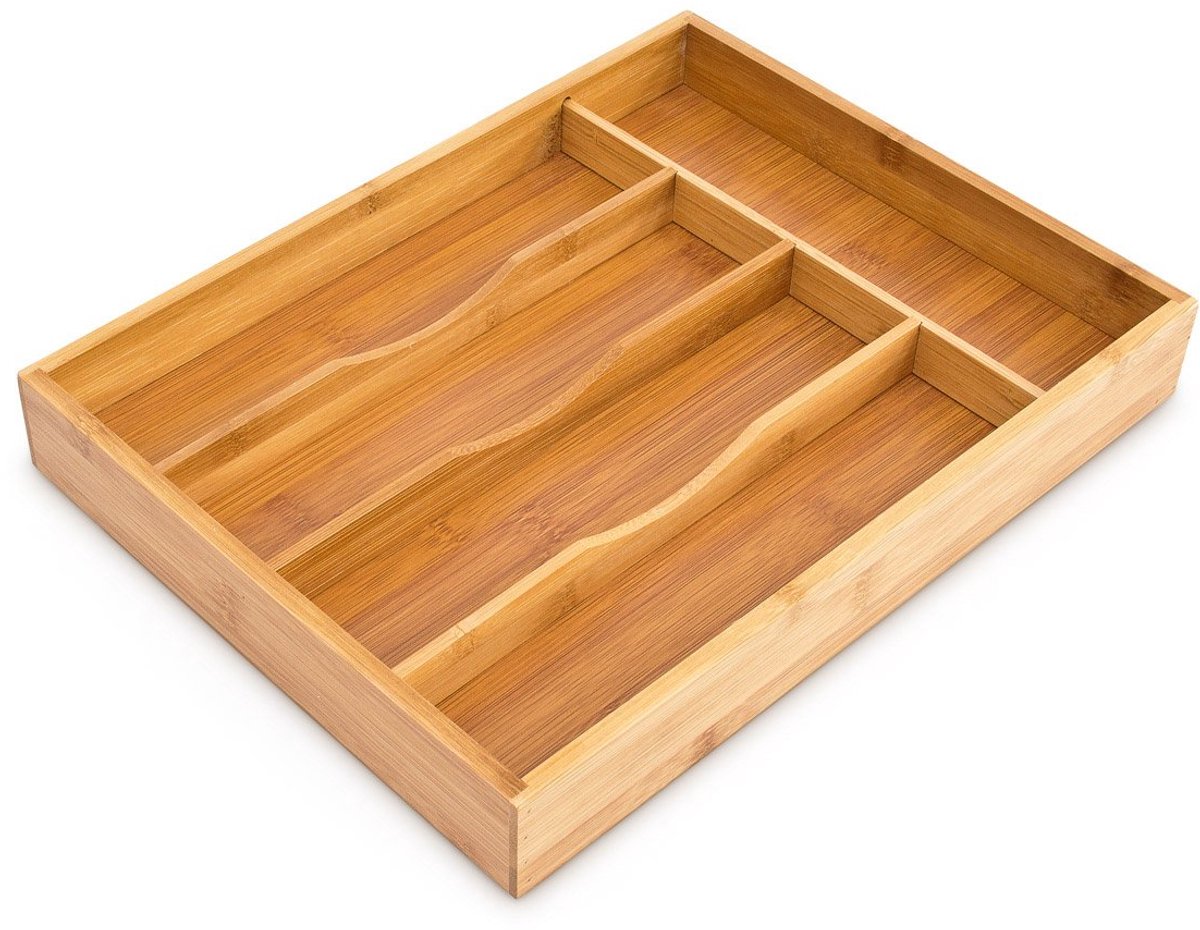 Famanu - Bestekbak HxBxD: ca. 4,5 x 25,5 x 34 cm, bestek organizer voor keukenlade met 5 vakken in natuurkleur.