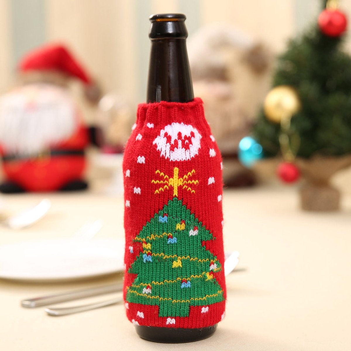 Eizook Set van 2 Kerst bierfles koel houder - Rood - Kerstmis - Feestdagen