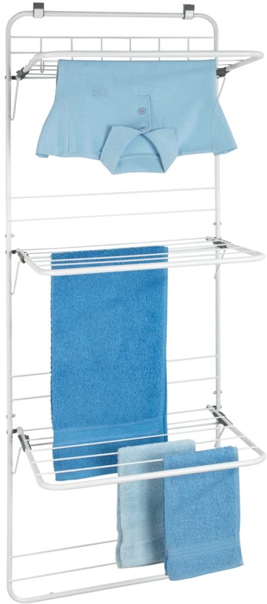 Famanu – Deurwasrek om op te hangen met 6 haken en 3 opklapbare droogvleugels, traploos verstelbaar, metaal en kunststof, 51 × 142 × 41 cm