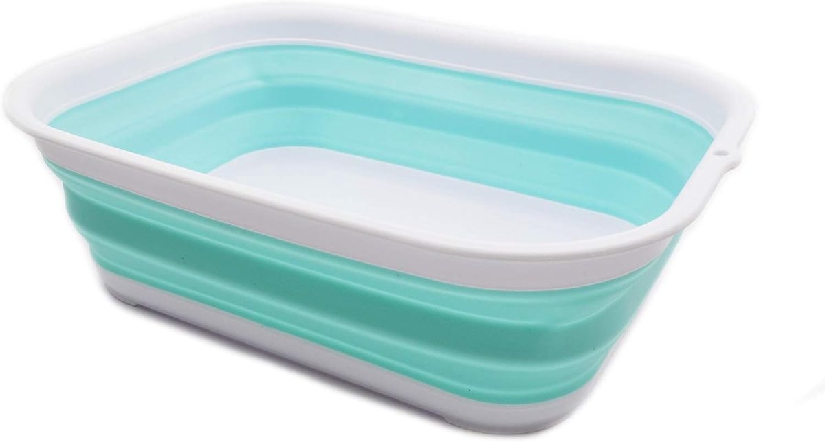 Wasteil vierkant - Wit/Lake Green - 43,5 x 33,5 x 13,7 cm - Opvouwbare kunststof wasbak - Draagbaar en ruimtebesparend