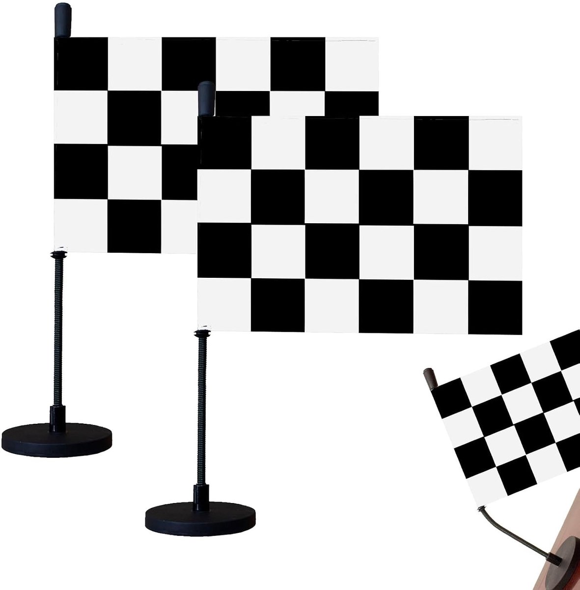 Autovlag met Magnetische Basis - Geruit - 14 x 21 cm - Flexibele Paal voor Vrachtwagen, Boot of Voertuig