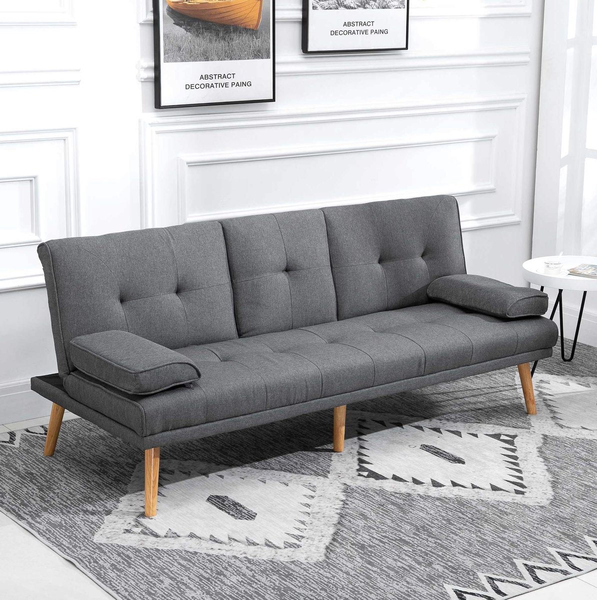 MODENUIT Slaapbank 3-Zits 181 Cm - Met Klaptafel En Bekerhouder - Voor Woonkamer - Polyester - Donkergrijs