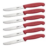 KOHE Set de Couteaux à Tomates Rouge - Ensemble de 6 Couteaux Dentelés - Design Moderne - Couteau de Table/Couteau à Tomates - Idéal pour Tomates, Pain et Fruits - Lame en Acier Inoxydable