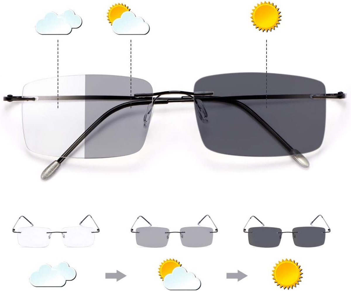 LJIMI Photochrome Reading Glasses Blocking Blue Light For Men and Women Sunglasses Intelligent Photochromic Reading - ShopVlot