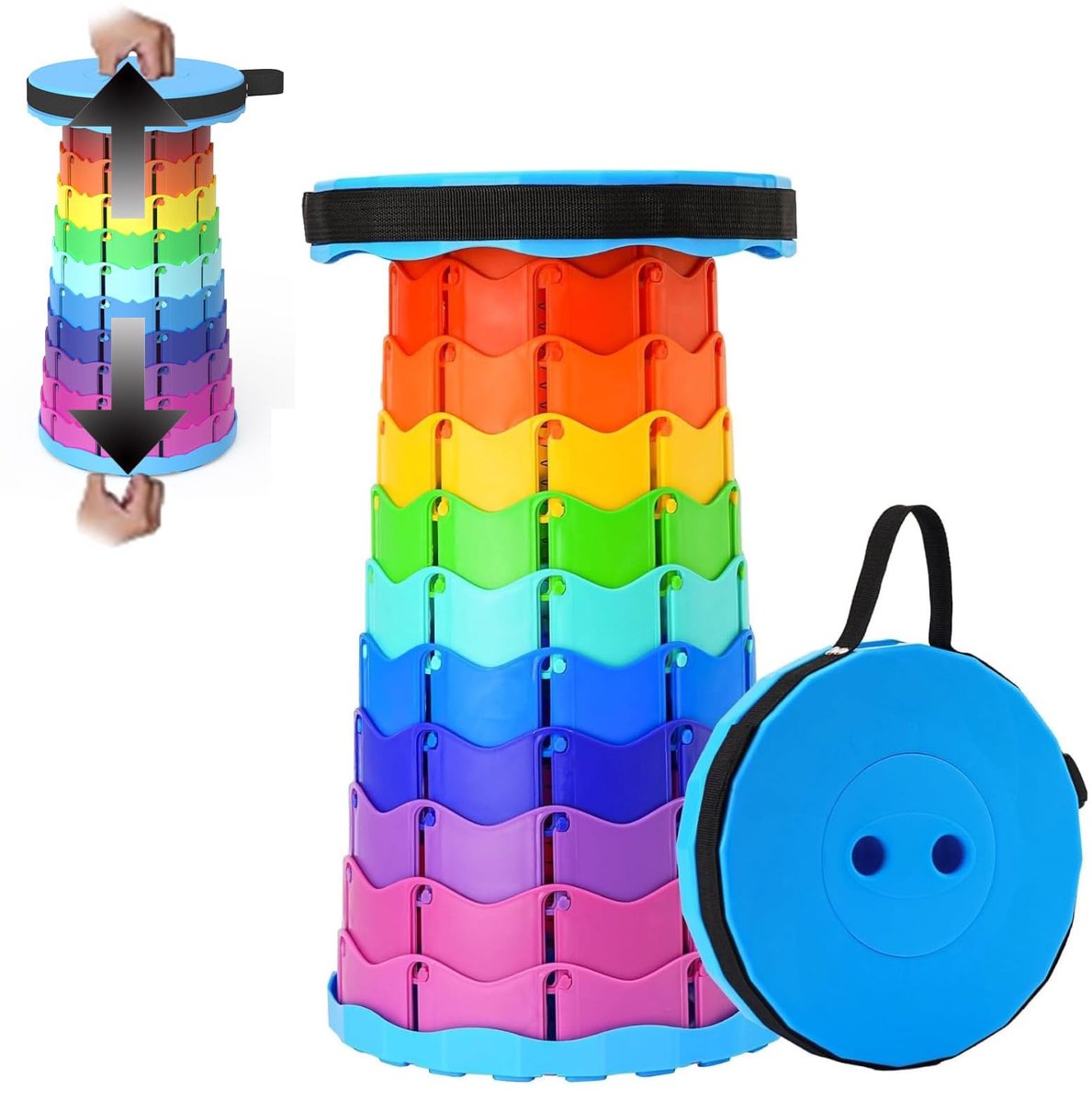Yuannee Telescopische kruk, draagbare telescopische kruk, opvouwbare draagriem, inklapbare kruk, regenboog - ShopVlot