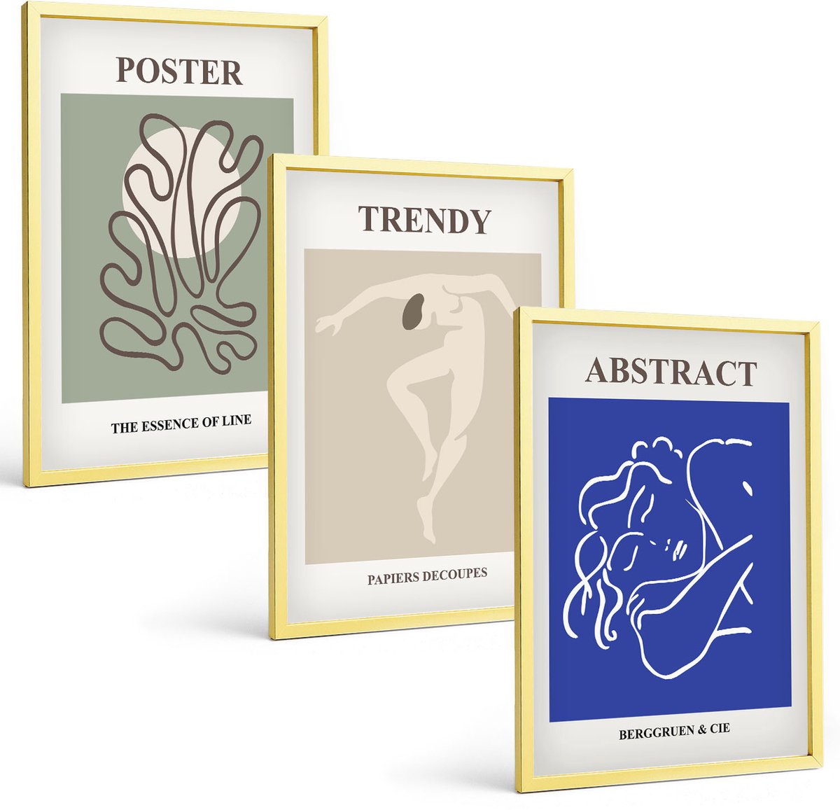 TULUP 4-Delige Schilderij Set - Pastelillustraties van Henri Matisse - 40 x 60 cm - Moderne Wanddecoratie - Slaapkamer - Stijlvolle Muurdecoratie Gouden lijst