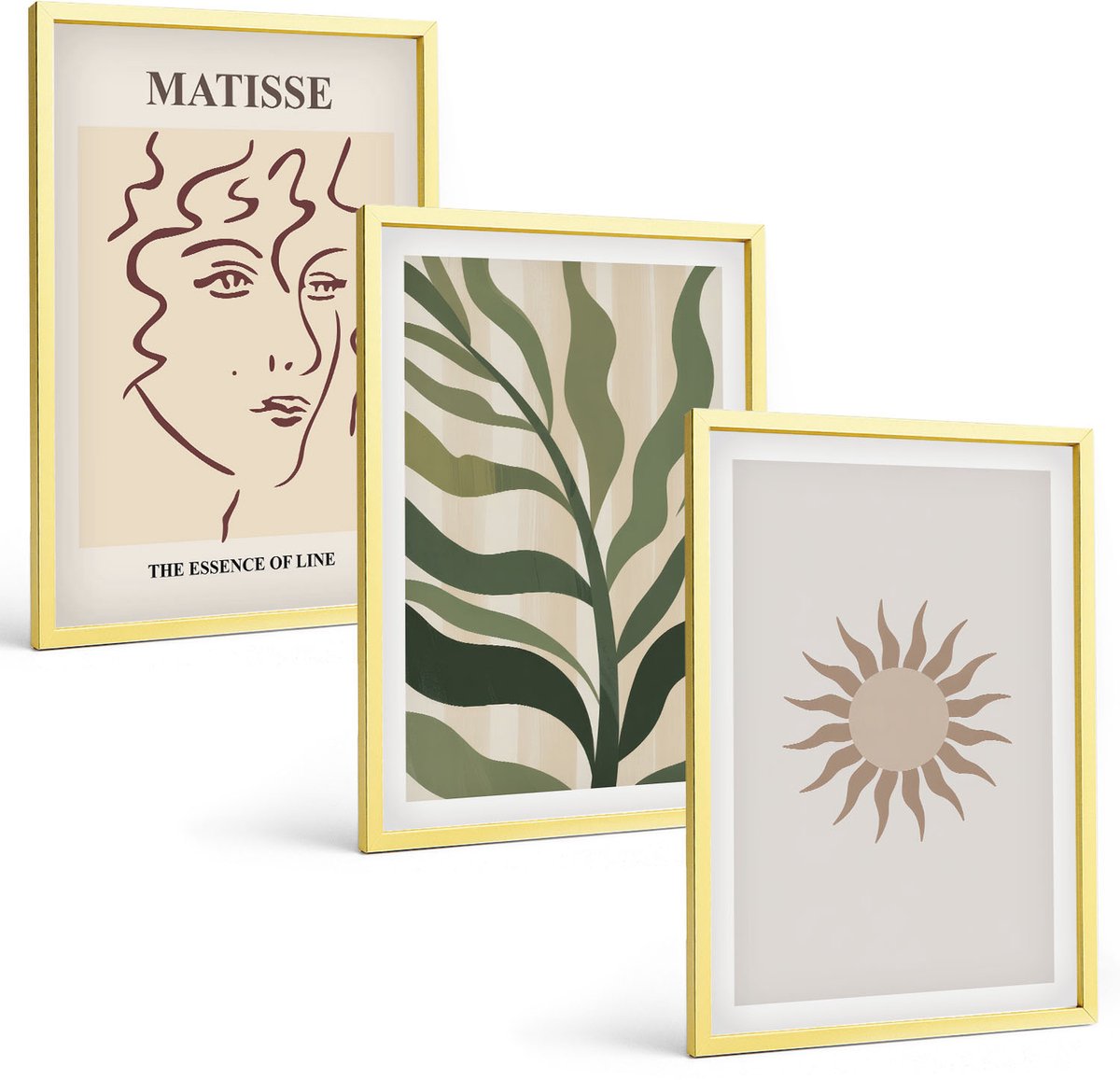 TULUP 4-Delige Schilderij Set - Abstracte plantpatronen en lijnen in gedempte kleuren. - 40 x 60 cm - Wanddecoratie - Schilderijen Set - Interieur - Stijlvolle Muurdecoratie Gouden lijst