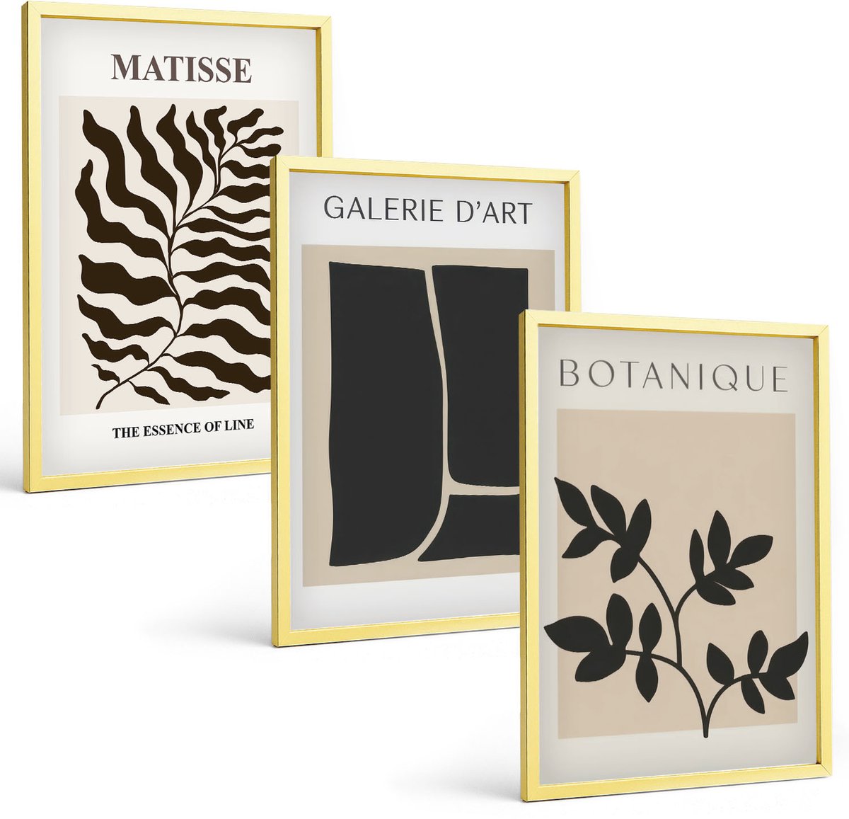 TULUP 4-Delige Schilderij Set - Minimalistische posters met plantenpatronen en abstracte kunst. - 40 x 60 cm - Decoratieve Schilderijen - Wanddecoratie - Hal - Muurdecoratie Gouden lijst