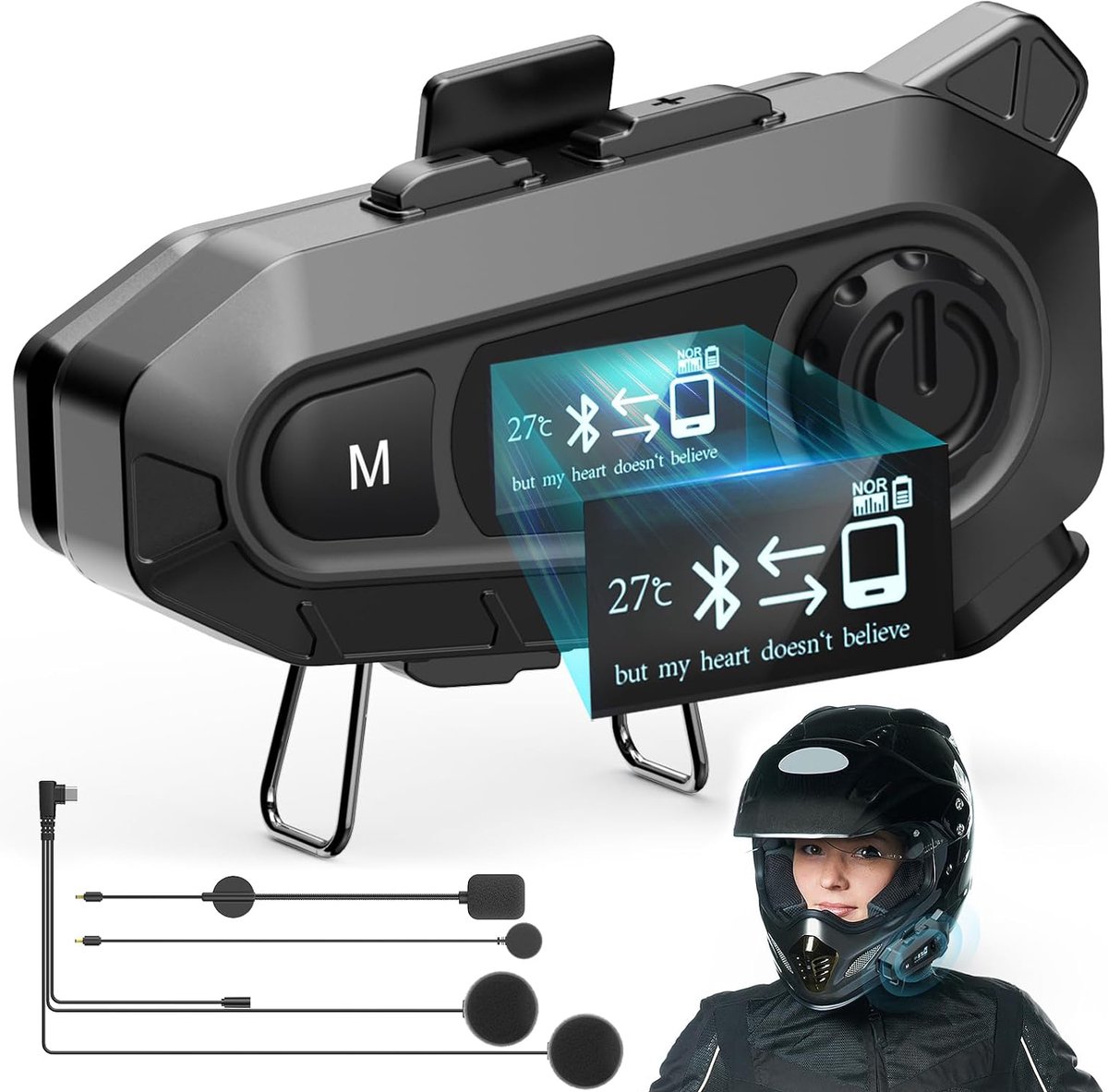Motorfiets Bluetooth 5.4 Headset - Motorhelm Speakers Met 2 Microfoons & LCD-Scherm - Geluidsreducerende En Waterdichte Headset