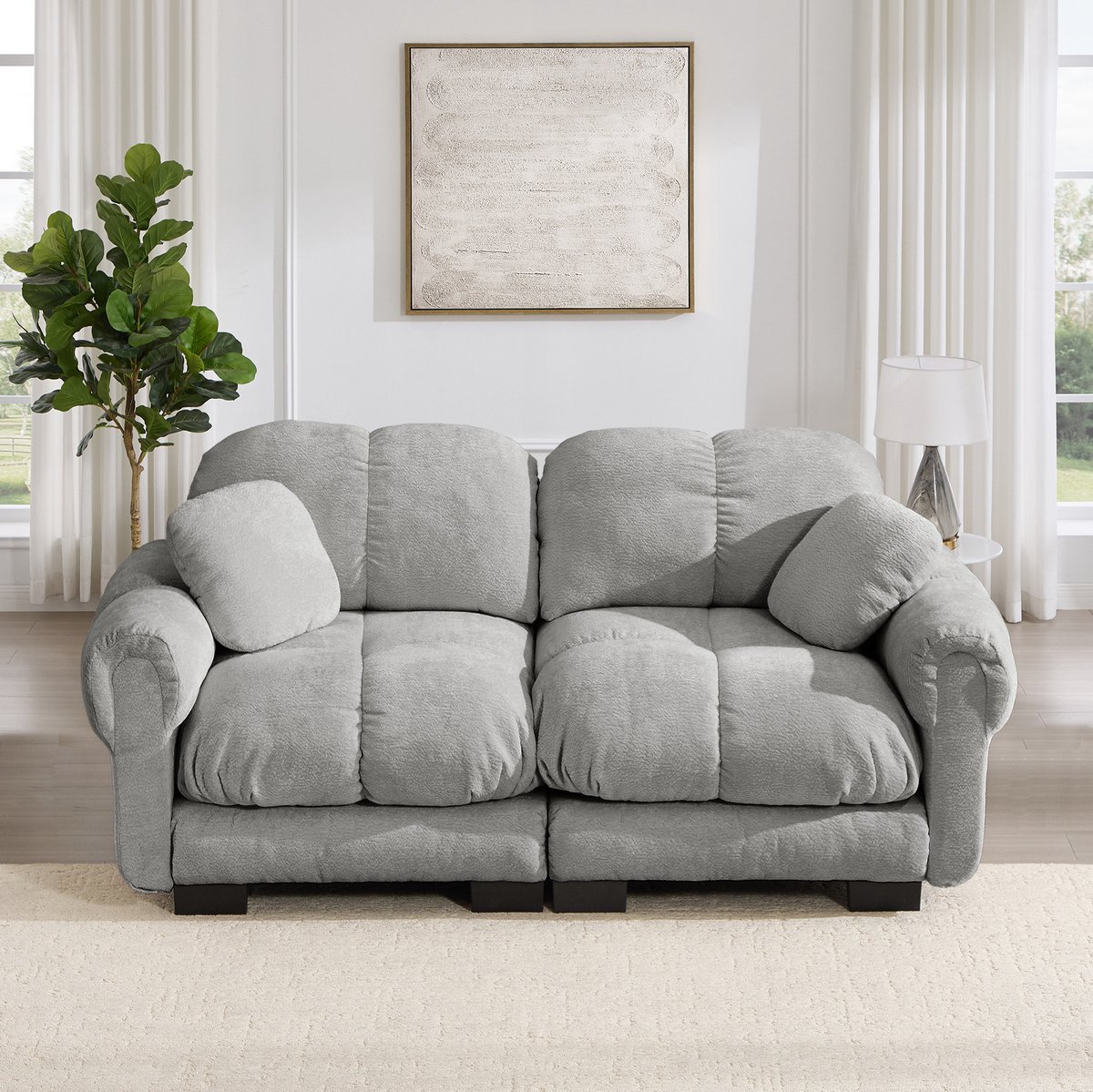 MODENUIT Zitbank 190 cm - 2-zits - Gestikt Patroon - Voor Woonkamer - Chenille - Lichtgrijs
