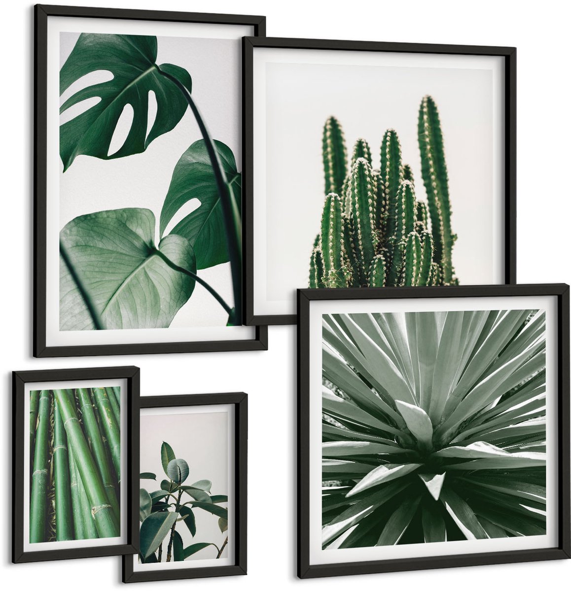 Tulup 4-Delige Schilderij Set - Groene tropische planten in een modern interieurontwerp - 50 x 50 cm, 20 x 30 cm en 40 x 60 cm - Stijlvolle Wanddecoratie - Interieur - Woonkamer Decoratie