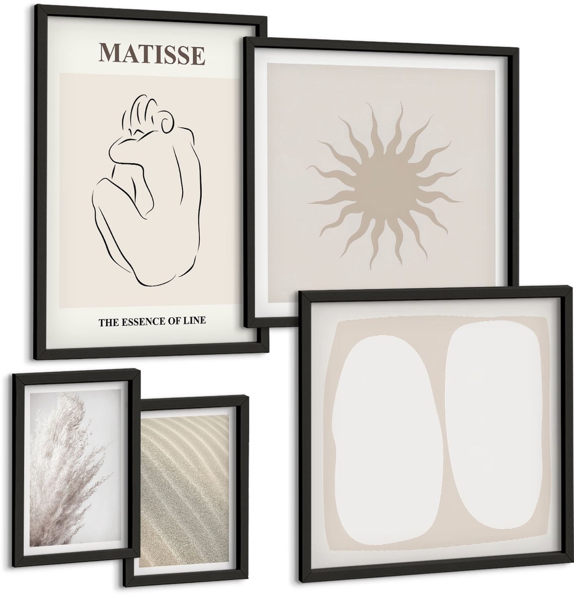 Tulup 4-Delige Schilderij Set - Minimalistische vormen en natuurlijke motieven in boho-stijl - 50 x 50 cm, 20 x 30 cm en 40 x 60 cm - Moderne Wanddecoratie - Slaapkamer - Woonkamer Decoratie