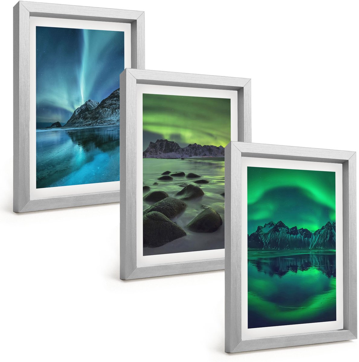 Tulup 4-Delige Schilderij Set - Winterlandschap met noorderlicht en bergen - 20 x 30 cm - Moderne Wanddecoratie - Woonkamer