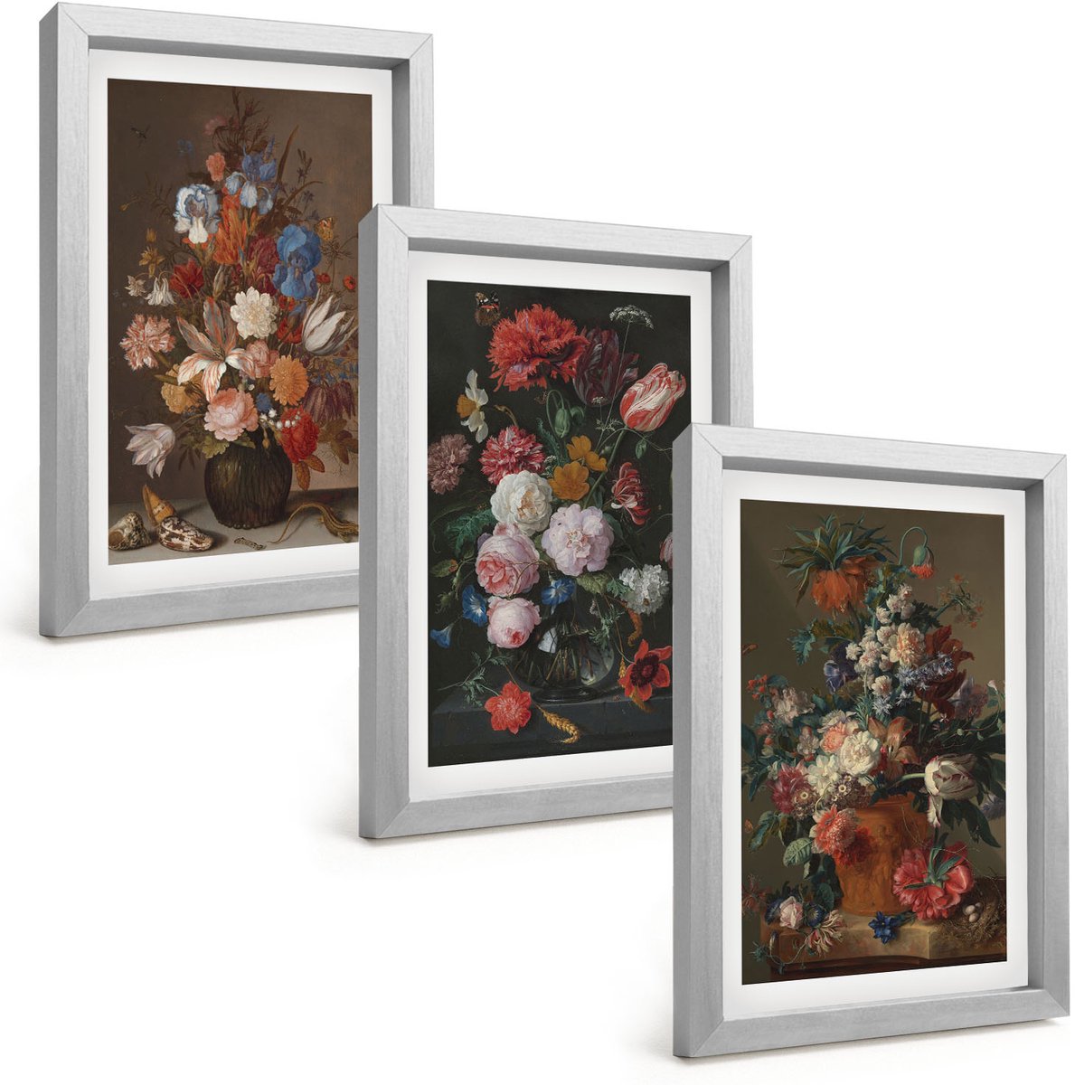 Tulup 4-Delige Schilderij Set - Bloemen in vazen: diverse vintage plantencomposities - 20 x 30 cm - Muurdecoratie - Schilderijen Set - Woonkamer