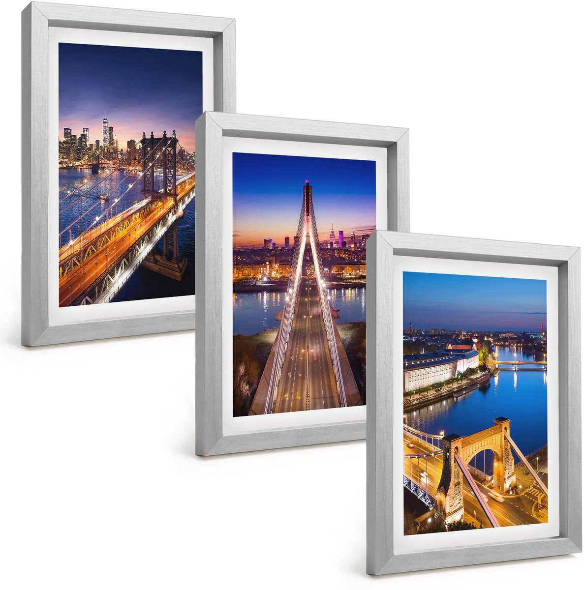 Tulup 4-Delige Schilderij Set - Stadsgezichten 's nachts met bruggen en rivieren - 20 x 30 cm - Decoratieve Schilderijen - Woonkamer - Interieur - Stijlvolle Muurdecoratie