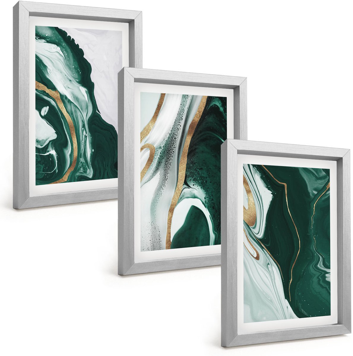 Tulup 4-Delige Schilderij Set - Abstracte verfpatronen in groen en wit - 20 x 30 cm - Wanddecoratie - Muurdecoratie - Moderne Interieurdecoratie