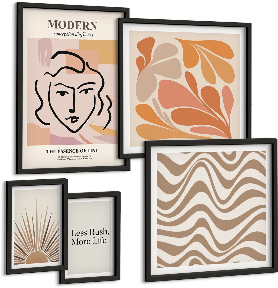 Tulup 4-Delige Schilderij Set - Moderne stijl met abstracte motieven en lijnen - 50 x 50 cm, 20 x 30 cm en 40 x 60 cm - Moderne Wanddecoratie - Slaapkamer