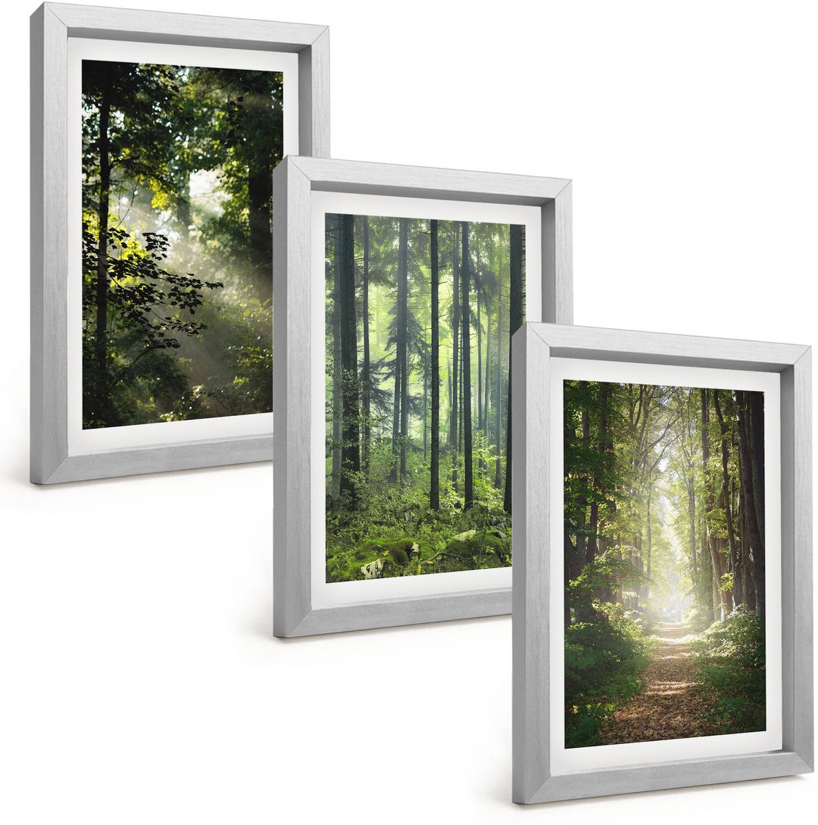 Tulup 4-Delige Schilderij Set - Groene bossen met zonnestralen en een bospad - 20 x 30 cm - Muurdecoratie - Interieur Decoratie - Decoratieve Schilderijen