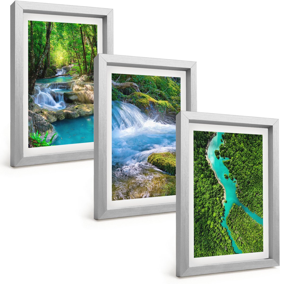 Tulup 4-Delige Schilderij Set - Groene bossen en kristalhelder rivierwater - 20 x 30 cm - Muurdecoratie - Wanddecoratie - Hal