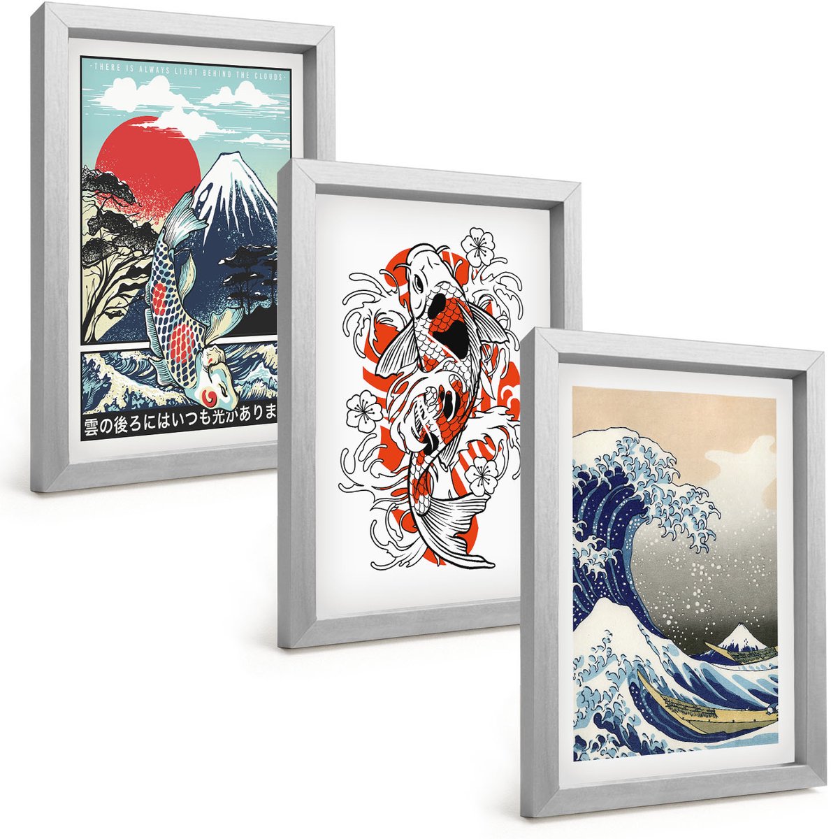 Tulup 4-Delige Schilderij Set - Illustraties van de Visbergen en de Grote Golf voor de kust van Kanagawa in Japanse stijl. - 20 x 30 cm - Decoratieve Muurdecoratie - Slaapkamer
