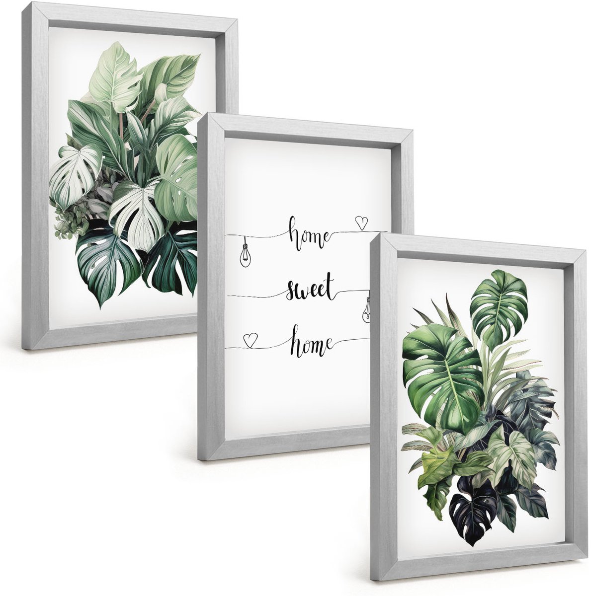 Tulup 4-Delige Schilderij Set - Aquarel Monstera verlaat het fijne thuis - 20 x 30 cm - Stijlvolle Wanddecoratie - Interieur - Woonkamer Decoratie
