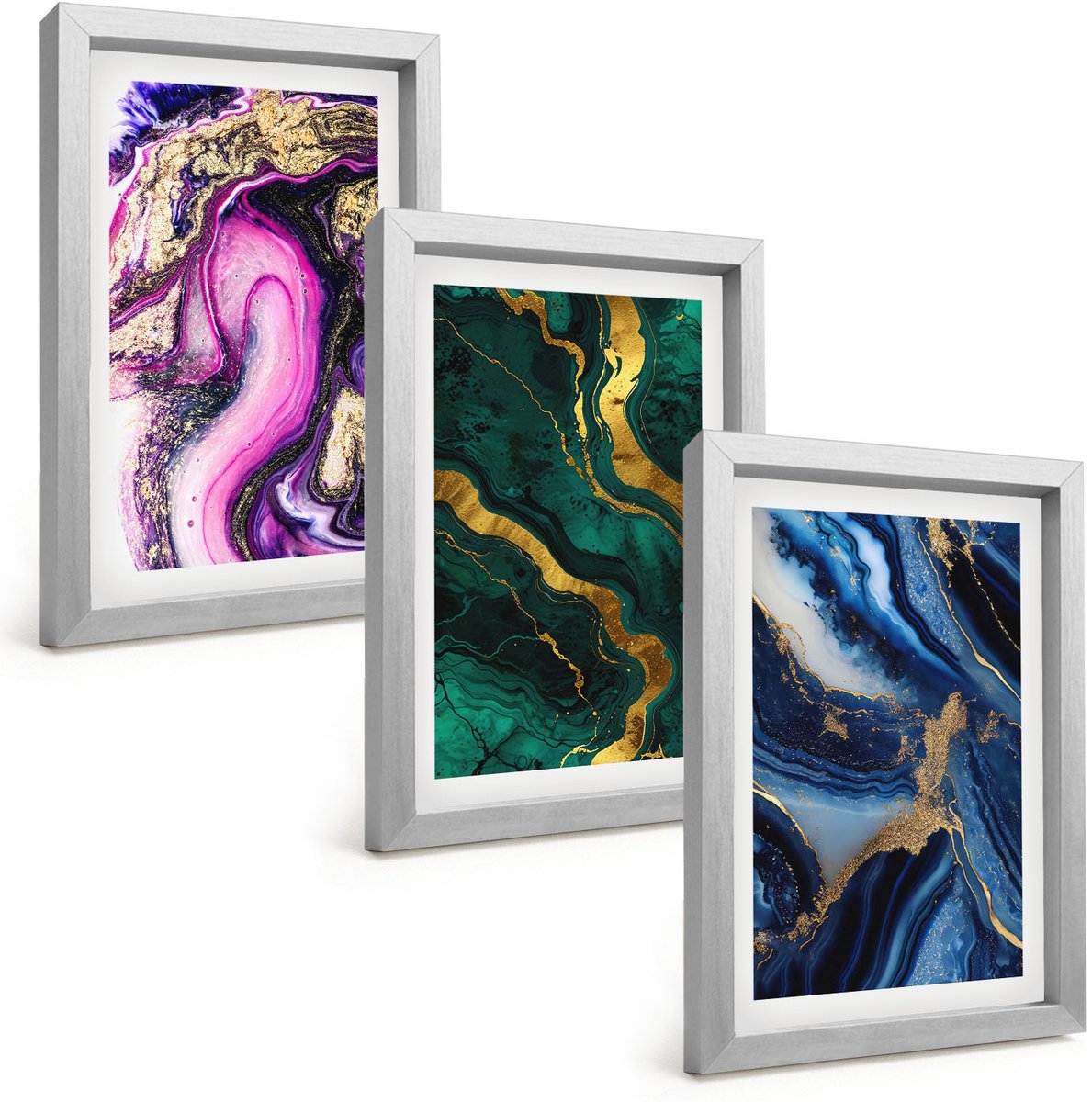 Tulup 4-Delige Schilderij Set - Abstracte patronen in tinten roze, groen en blauw. - 20 x 30 cm - Muurdecoratie - Interieur Decoratie