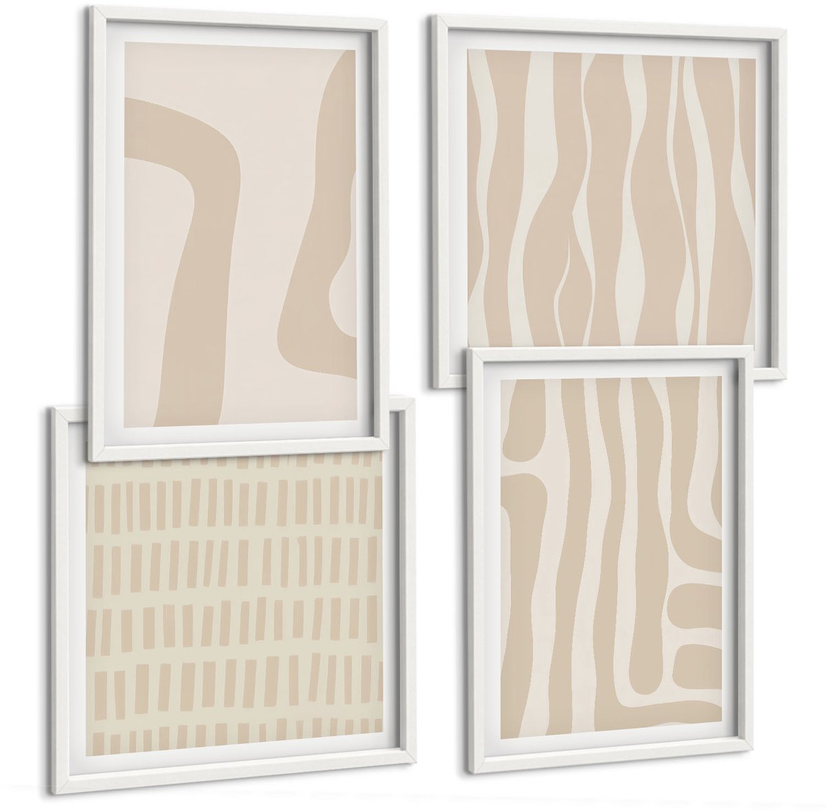 Tulup 4-Delige Schilderij Set - Abstracte patronen, minimalistische vormen, boho-stijl - 40x40 en 40x60 - Schilderijen Set - Wanddecoratie - Woonkamer - Interieur Decoratie