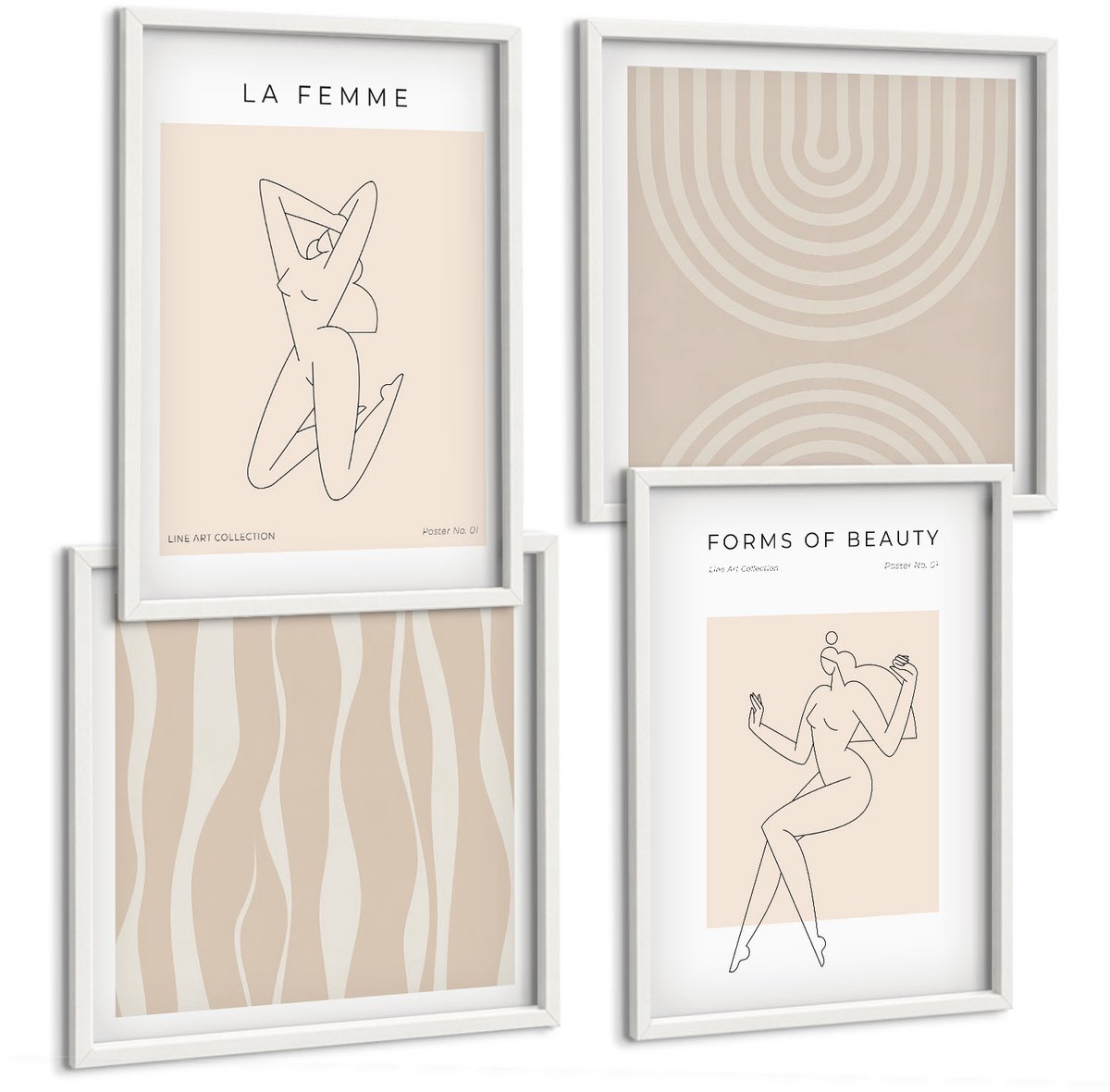 Tulup 4-Delige Schilderij Set - Een verzameling minimalistische vormen en natuurlijke figuren - 40x40 en 40x60 - Wanddecoratie - Muurdecoratie - Woonkamer - Decoratieve Schilderijen