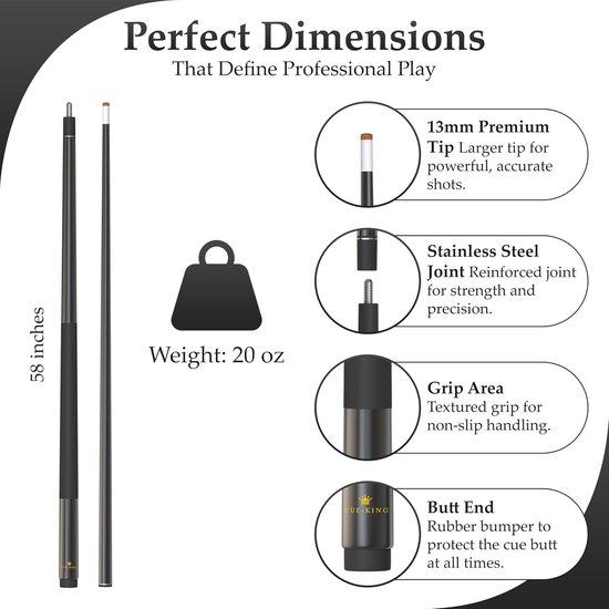Professionele Poolkeu 2-Delig - 147 cm - 20 oz - 13 mm Keutip - Grafietcomposiet Biljartkeu met Antislip Grip — afbeelding 2