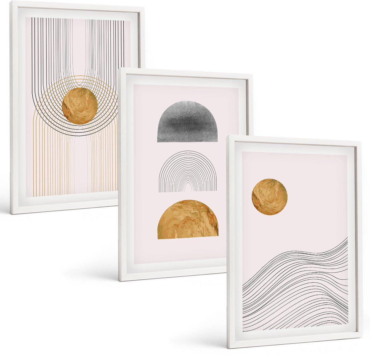 Tulup 3-Delige Schilderij Set - Abstracte vormen en lijnen in beige en grijze tinten. - 40x60 - Decoratieve Muurdecoratie - Slaapkamer - Stijlvolle Muurdecoratie