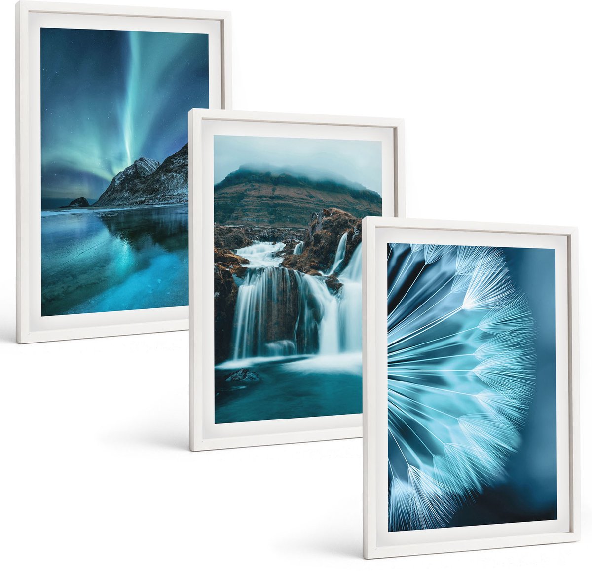 Tulup 3-Delige Schilderij Set - Winterlandschappen met watervallen en het noorderlicht - 40x60 - Moderne Wanddecoratie - Slaapkamer