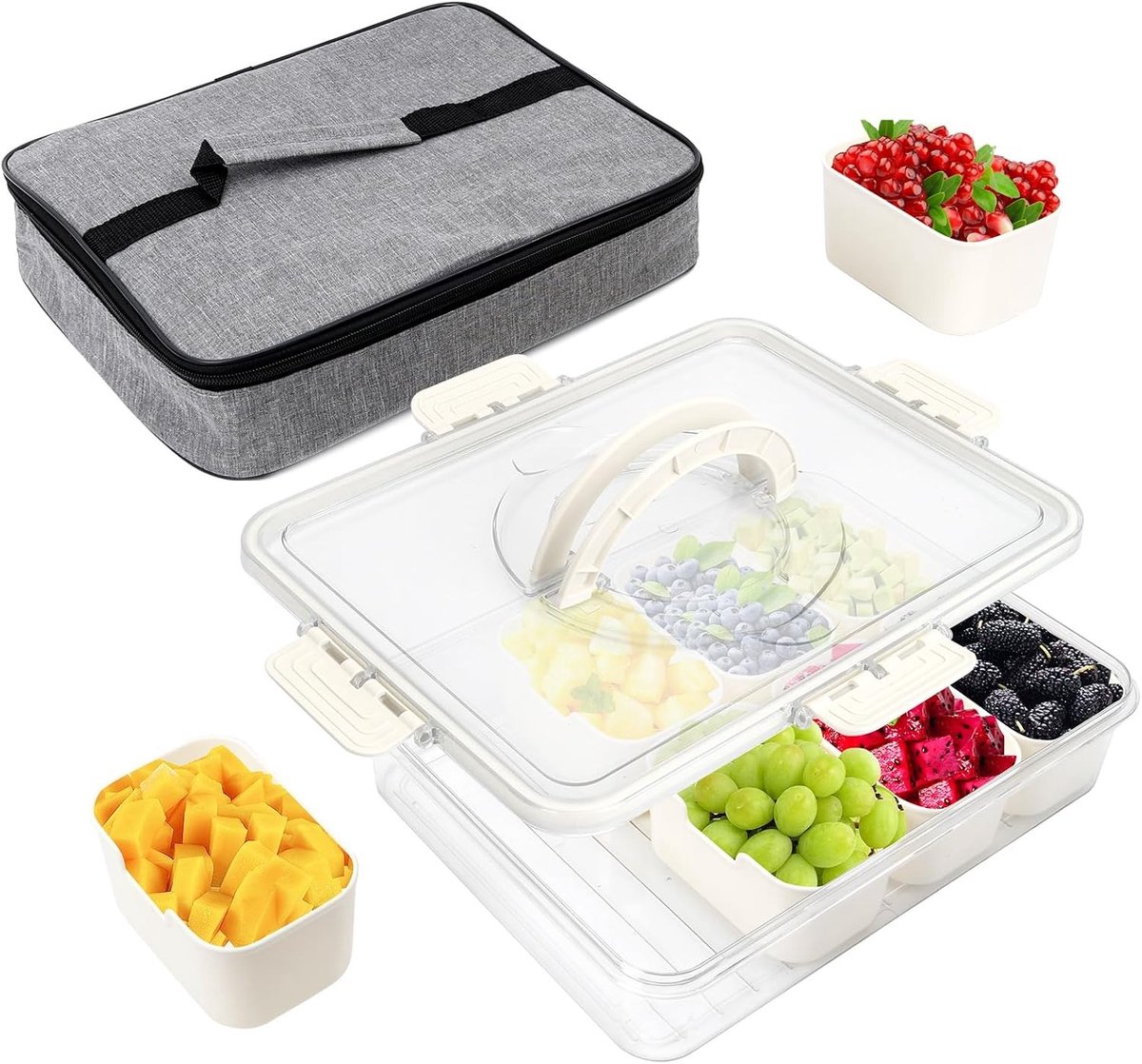 Snack Organiser - Transparant - 8 Vakken - Kunststof - Voor Fruit en Snacks