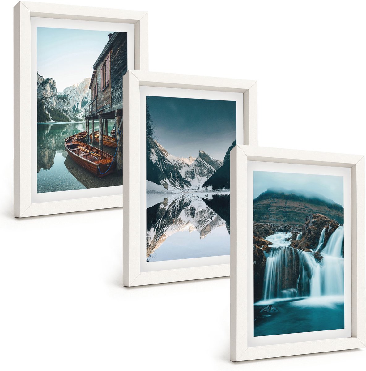 Tulup 3-Delige Schilderij Set - Berglandschap met een waterval en een meer - 20x30 - Muurdecoratie - Interieur Decoratie - Woonkamer Decoratie