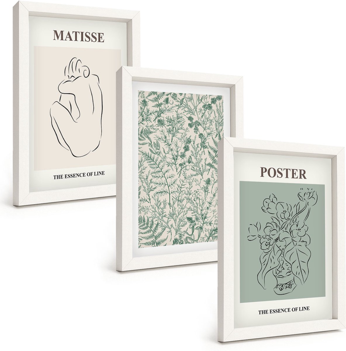 Tulup 3-Delige Schilderij Set - Lijnen en plantmotieven in een minimalistische stijl. - 20x30 - Muurdecoratie - Interieur Decoratie - Stijlvolle Muurdecoratie