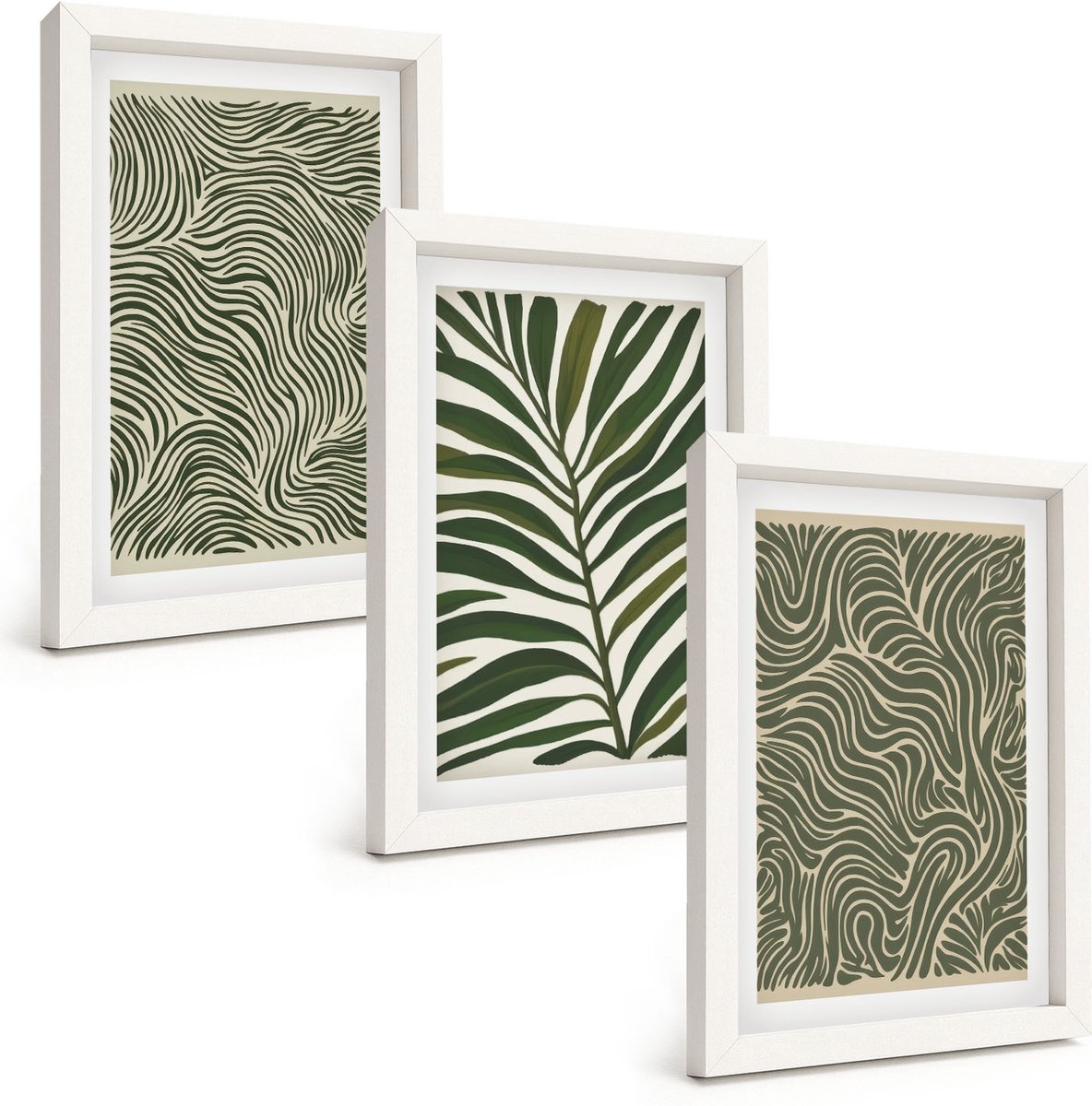 Tulup 3-Delige Schilderij Set - Abstracte patronen met bladeren en golvende vormen - 20x30 - Muurdecoratie - Decoratieve Schilderijen - Wohnzimmer - Stijlvolle Muurdecoratie