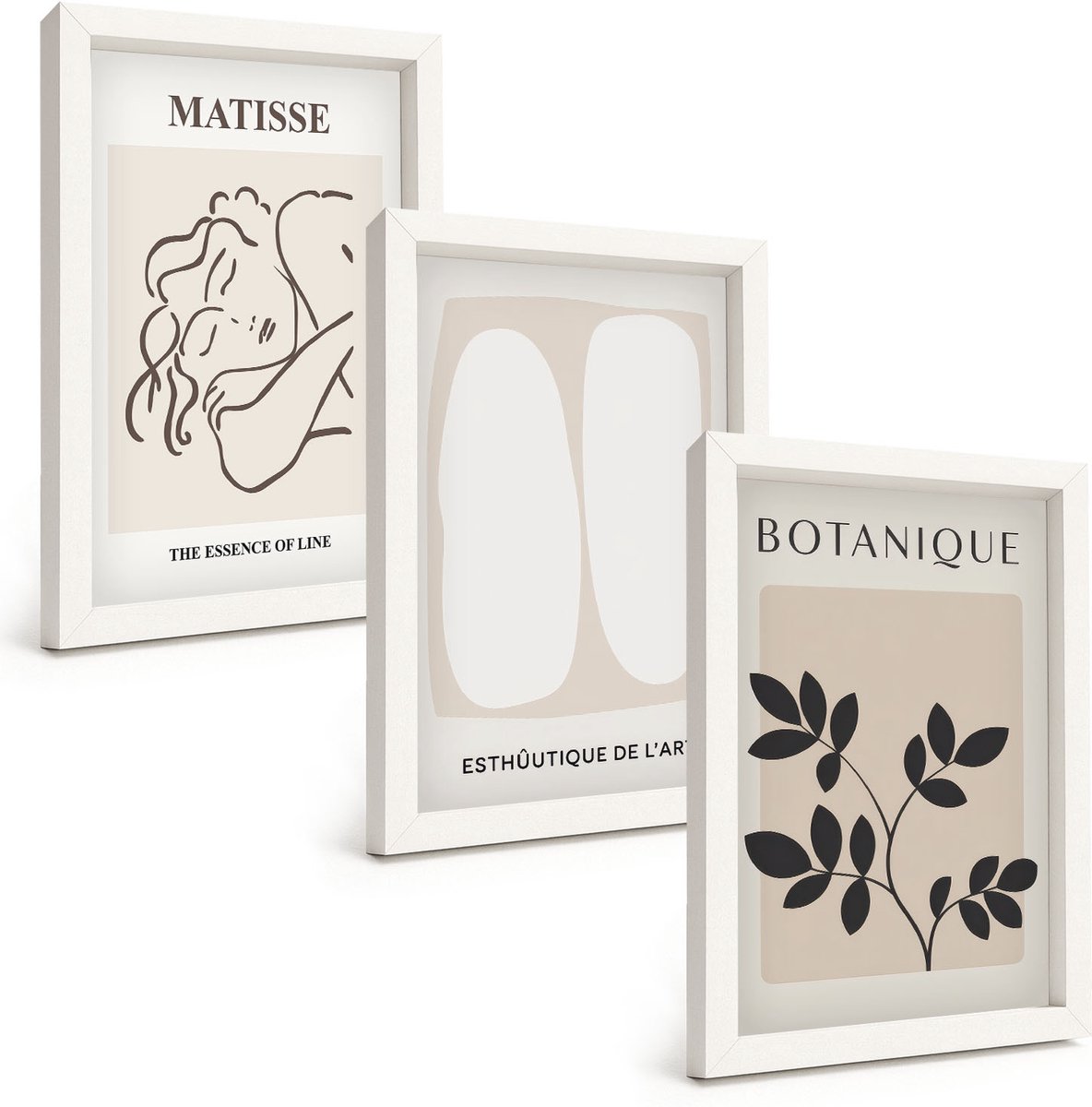 Tulup 3-Delige Schilderij Set - Stijlvolle minimalistische schilderijen met plantmotieven van Matisse - 20x30 - Stijlvolle Wanddecoratie - Interieur - Decoratieve Schilderijen