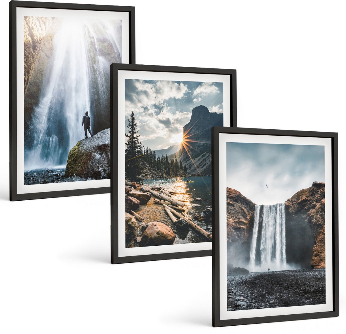 Tulup 4-Delige Schilderij Set - Watervallen in de bergen met prachtige natuurlijke landschappen - 40 x 60 cm - Wanddecoratie - Muurdecoratie - Moderne Interieurdecoratie - Interieur Decoratie