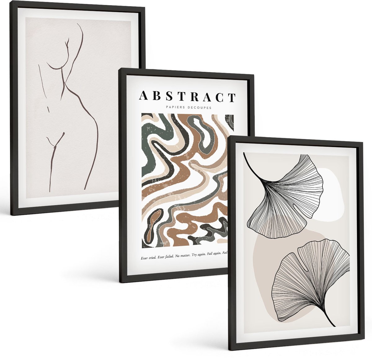 Tulup 4-Delige Schilderij Set - Abstracte poster met vrouwelijke vormen en bladeren in boho-stijl. - 40 x 60 cm - Stijlvolle Muurdecoratie - Kantoor - Moderne Wanddecoratie