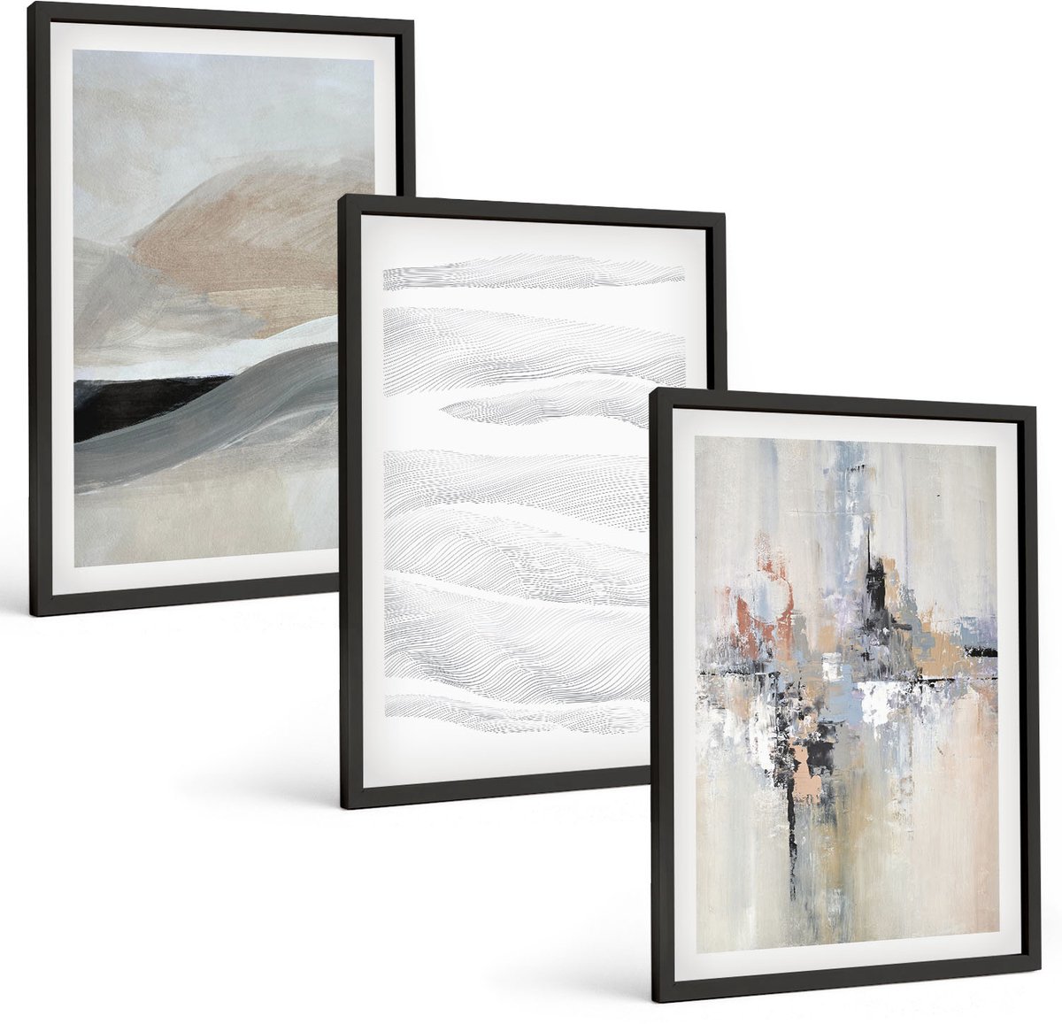 Tulup 4-Delige Schilderij Set - Abstracte patronen in neutrale aardetinten - 40 x 60 cm - Wanddecoratie - Woonkamer Decoratie - Moderne Wanddecoratie