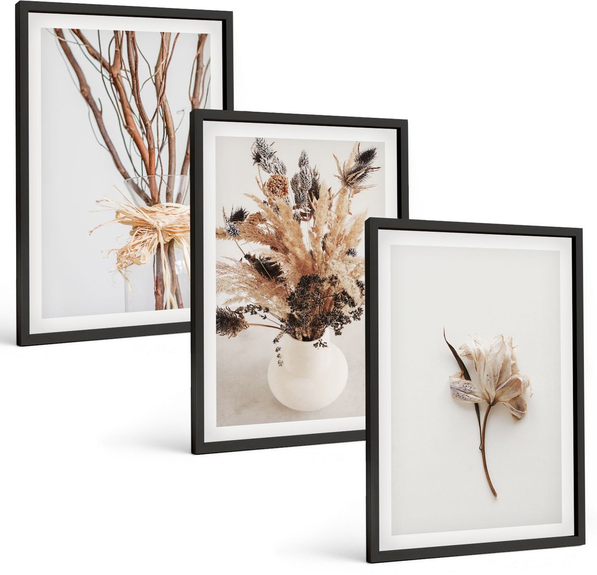 Tulup 4-Delige Schilderij Set - Bloemen en takken in een minimalistische, natuurlijke stijl. - 40 x 60 cm - Wanddecoratie - Schilderijen Set - Interieur - Decoratieve Schilderijen