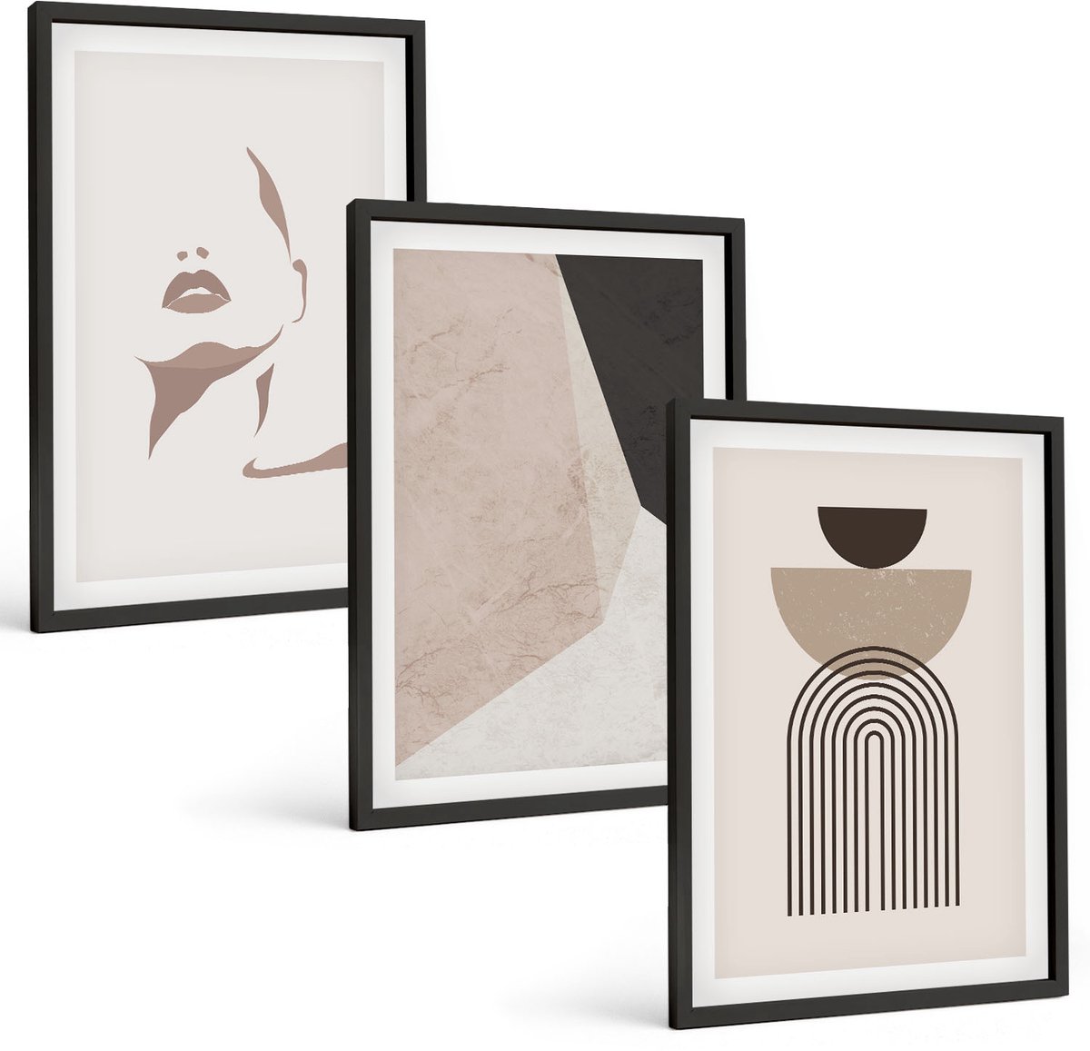 Tulup 4-Delige Schilderij Set - Abstracte geometrische vormen en een vrouwengezicht - 40 x 60 cm - Decoratieve Schilderijen - Wanddecoratie - Hal
