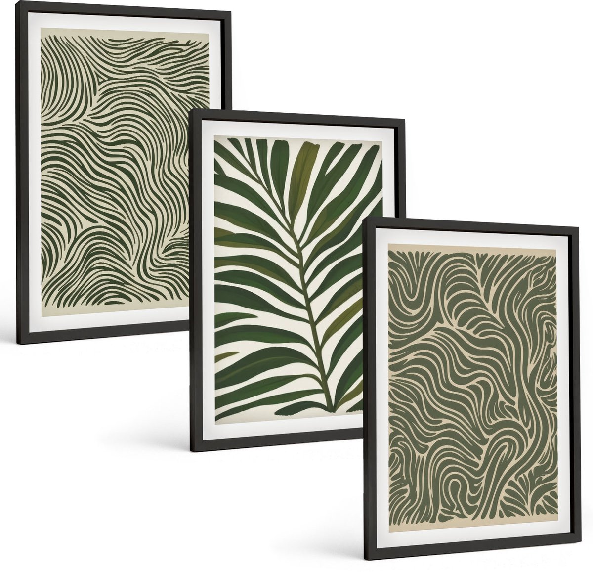 Tulup 4-Delige Schilderij Set - Abstracte patronen met bladeren en golvende vormen - 40 x 60 cm - Decoratieve Schilderijen - Woonkamer - Interieur - Interieur Decoratie