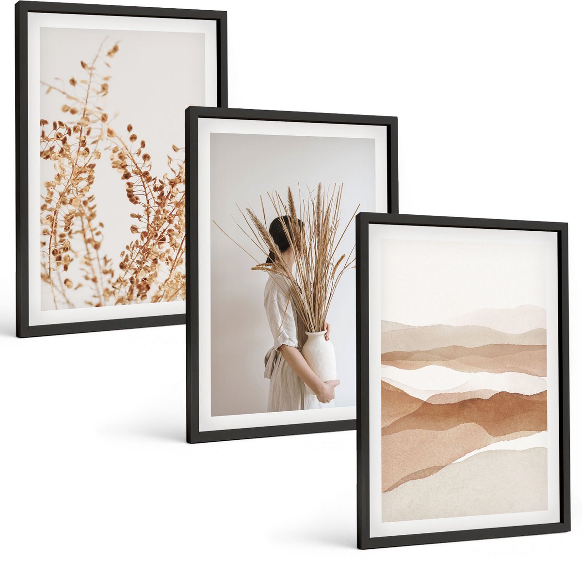 Tulup 4-Delige Schilderij Set - Abstracte plantmotieven in rustieke boho-stijl - 40 x 60 cm - Stijlvolle Wanddecoratie - Interieur