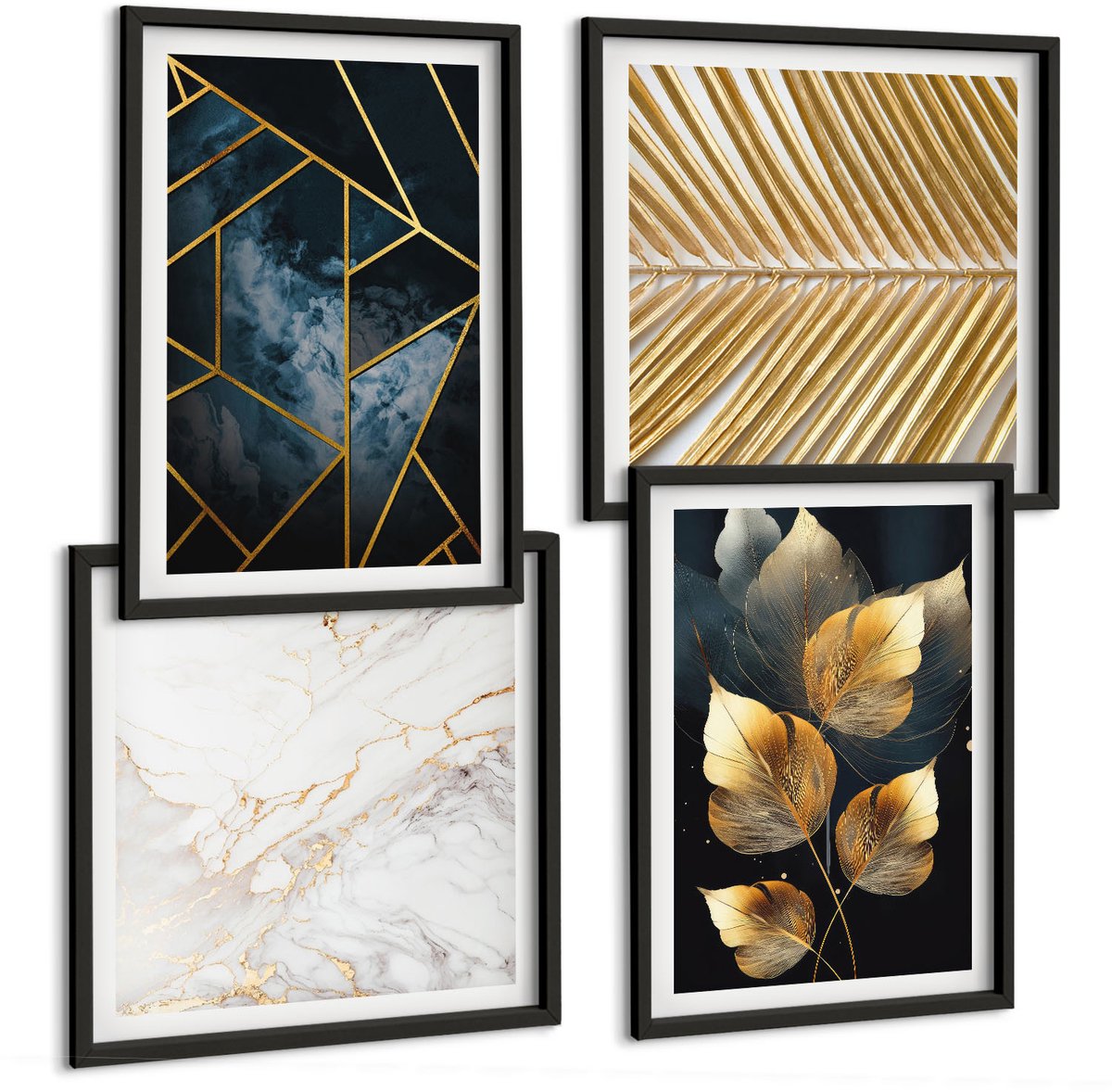 Tulup 4-Delige Schilderij Set - Moderne geometrische patronen en natuurlijke plantmotieven - 40 x 40 cm en 40 x 60 cm - Muurdecoratie - Decoratieve Schilderijen - Wohnzimmer - Woonkamer Decoratie
