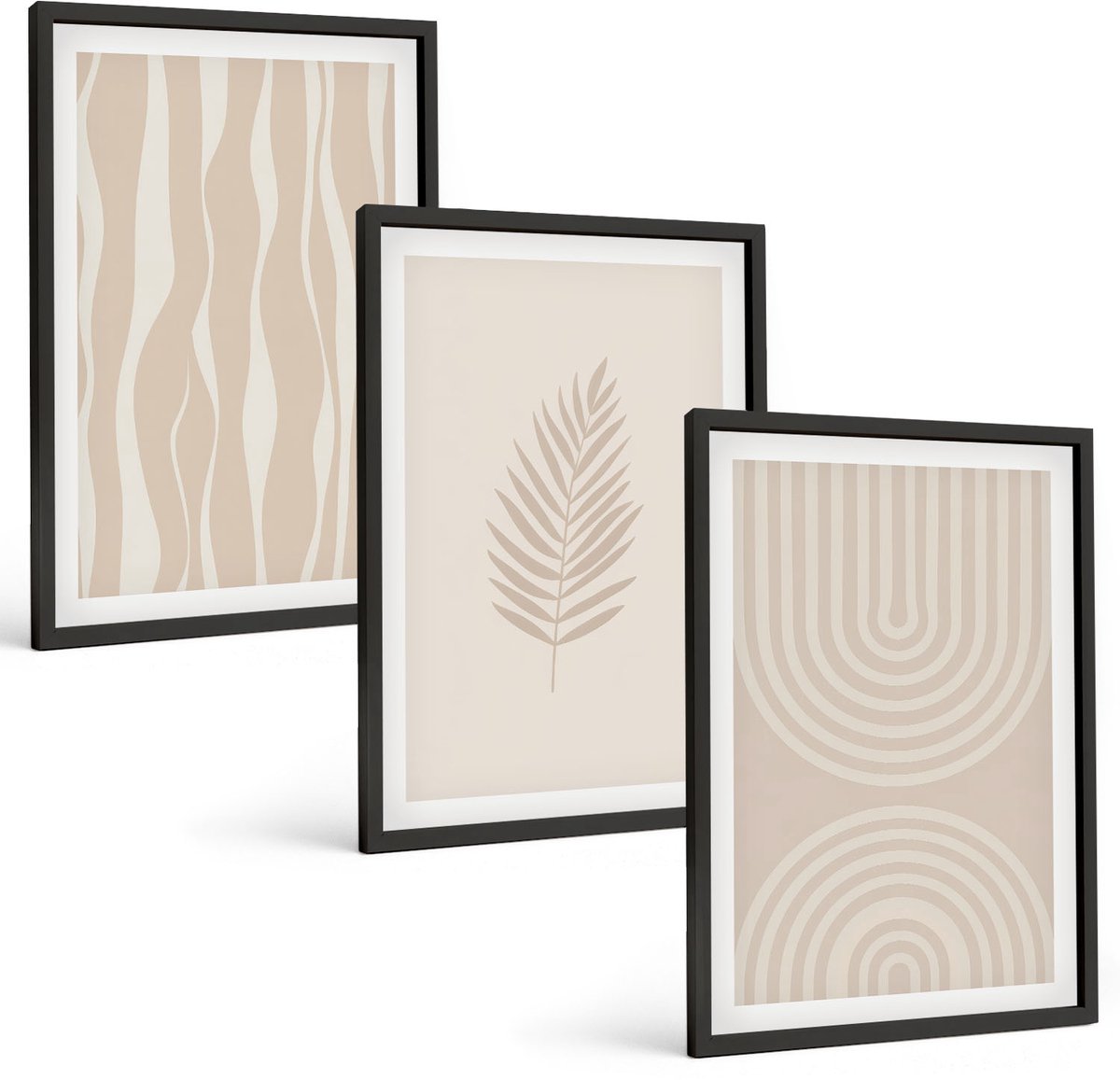Tulup 4-Delige Schilderij Set - Patronen in beigetinten met plantmotieven - 40 x 60 cm - Muurdecoratie - Schilderijen Set - Woonkamer - Stijlvolle Muurdecoratie