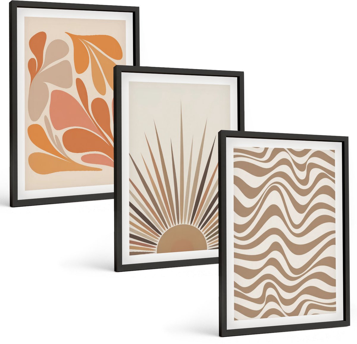 Tulup 4-Delige Schilderij Set - Zon Boho Pastel Abstracte Vormen - 40 x 60 cm - Stijlvolle Muurdecoratie - Slaapkamer - Decoratieve Schilderijen