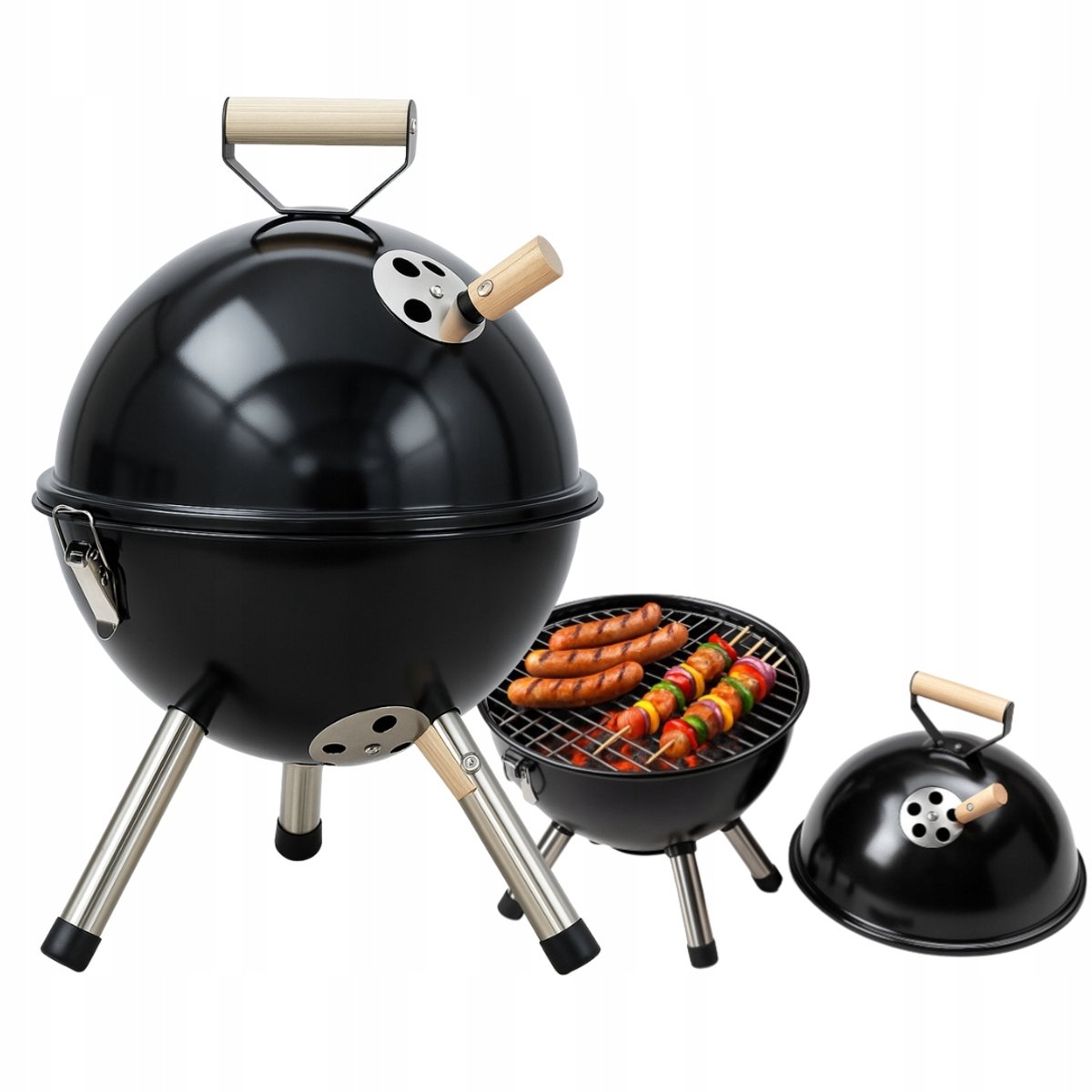 Draagbare Koolgrill met Deksel - Camping & Balkon - 3x45cm