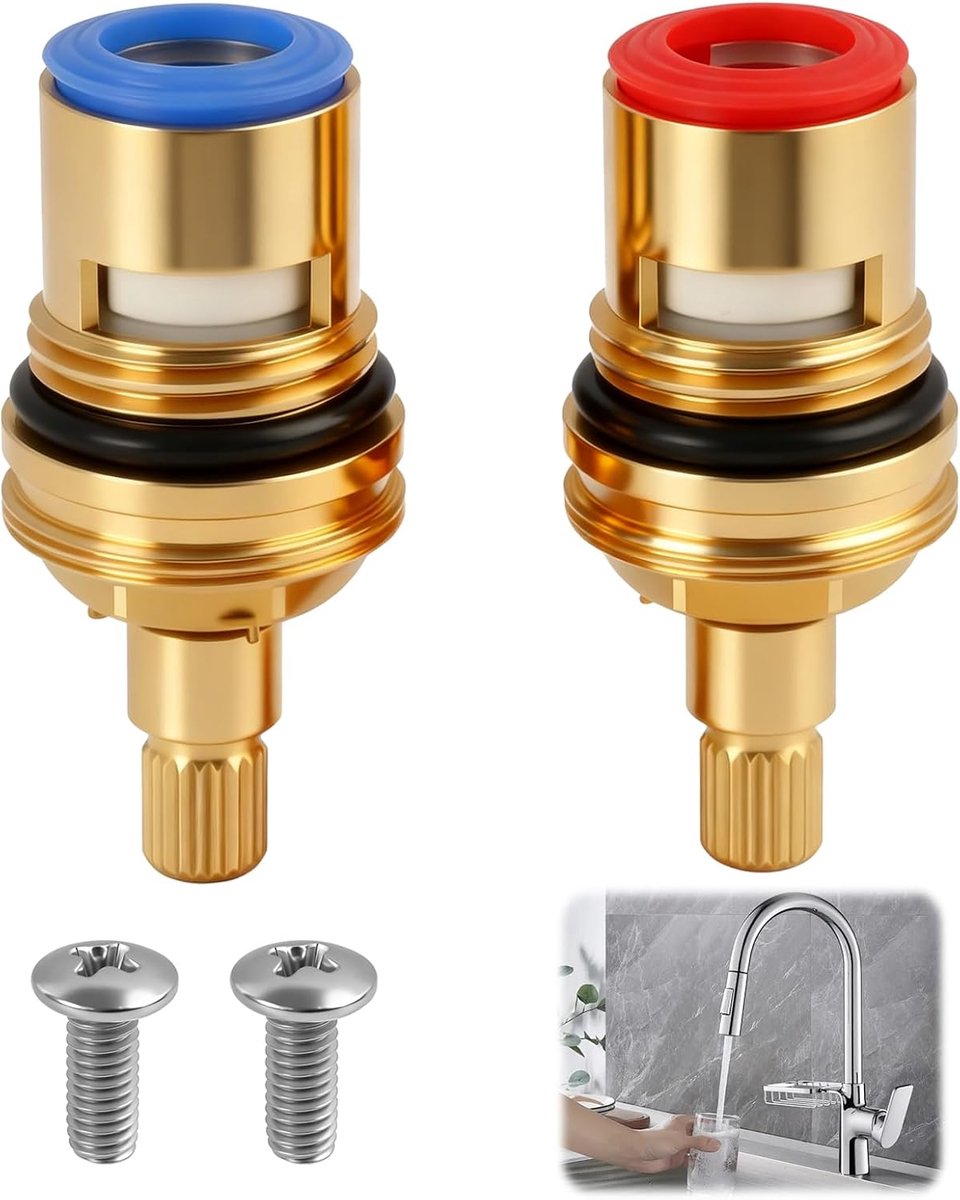 2Pcs Ceramic Cartridge Rubinet 1016S Red Blue, Otton Valve Ceramic Disc Quarter, Cartridge Hot and Cold Water - ShopVlot
