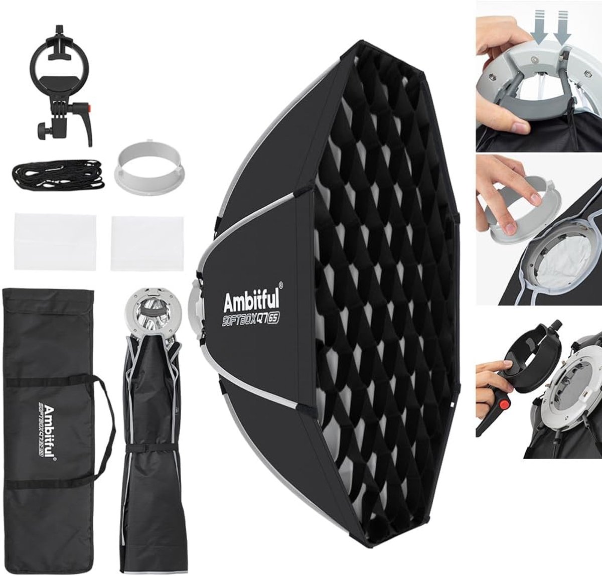 AMBITFUL 11.8" x 47" Strip Softbox Quick Release with Bowens Mount & Speedlite Bracket for COB Lights, Flash for - ShopVlot
