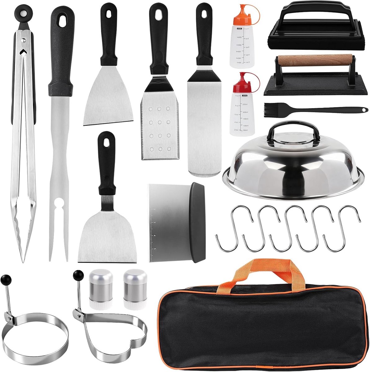 23-piece grill set with accessories including spatula and meat press for outdoor teppanyaki - ShopVlot